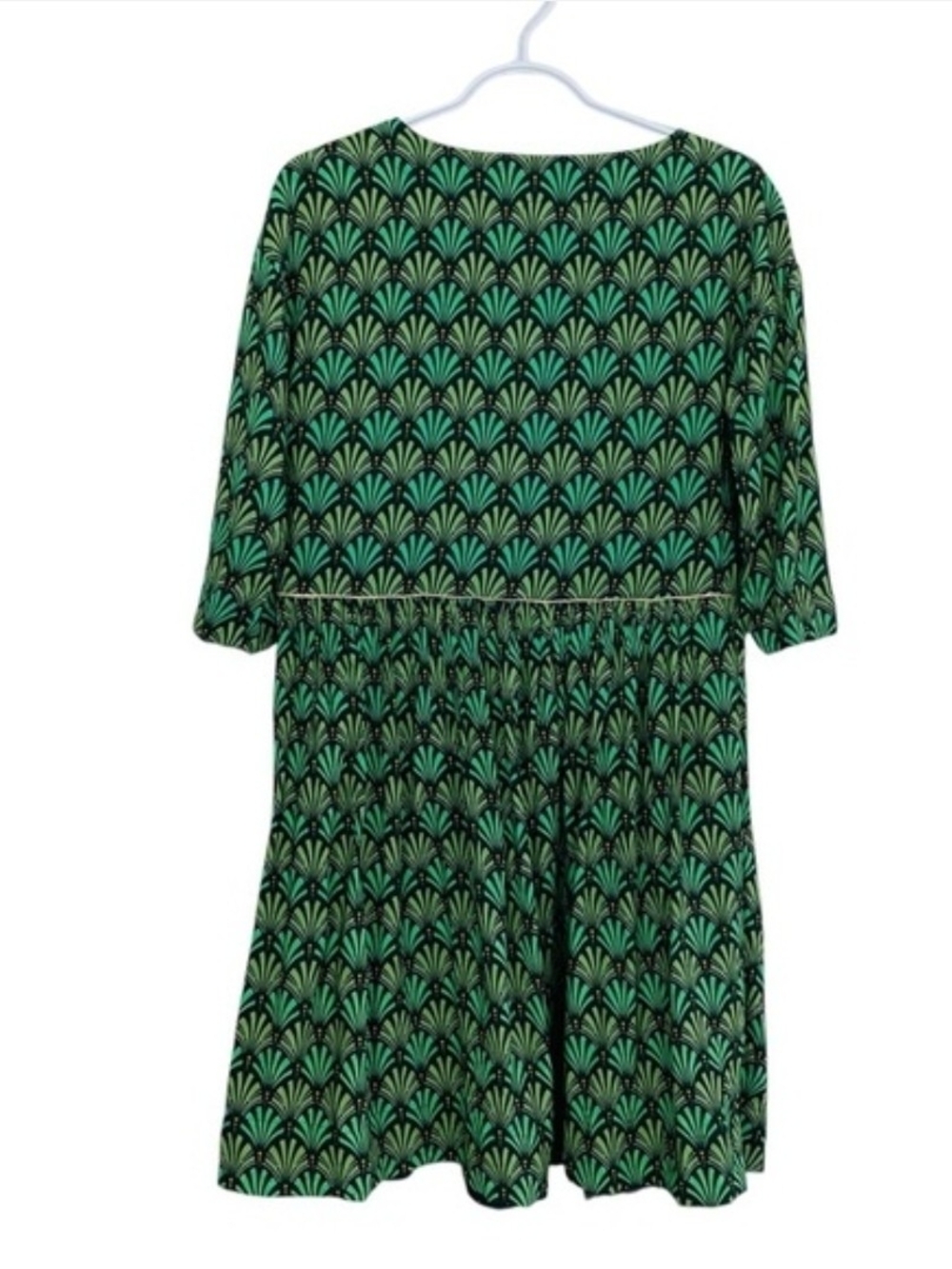 Anthropologie Green Patterned Three-Quarter Sleeve A-Line Dress - Picture 8 of 9